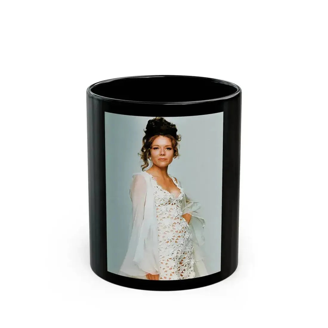 Diana Rigg #38 (Vintage Female Icon) Black Coffee Mug 11oz - Go Mug Yourself
