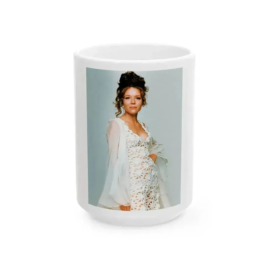 Diana Rigg #38 (Vintage Female Icon) White Coffee Mug 15oz - Go Mug Yourself
