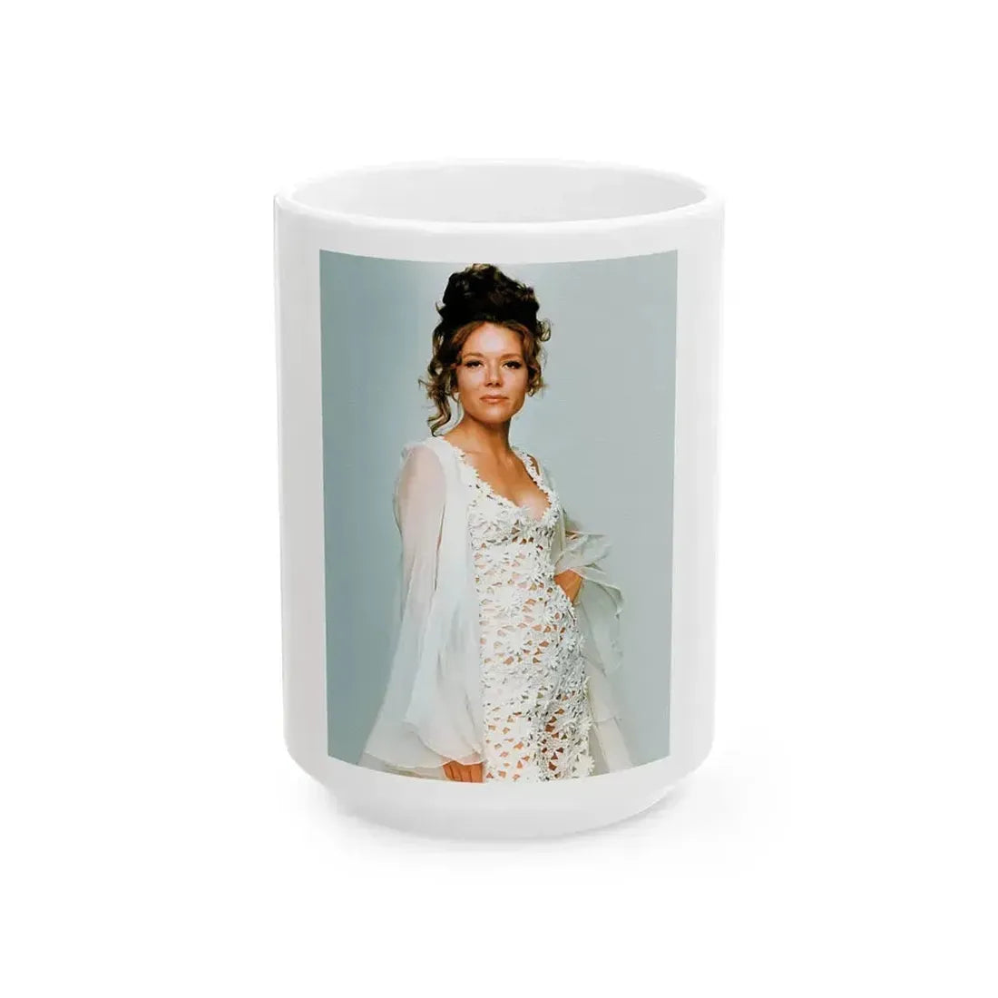 Diana Rigg #38 (Vintage Female Icon) White Coffee Mug 15oz - Go Mug Yourself