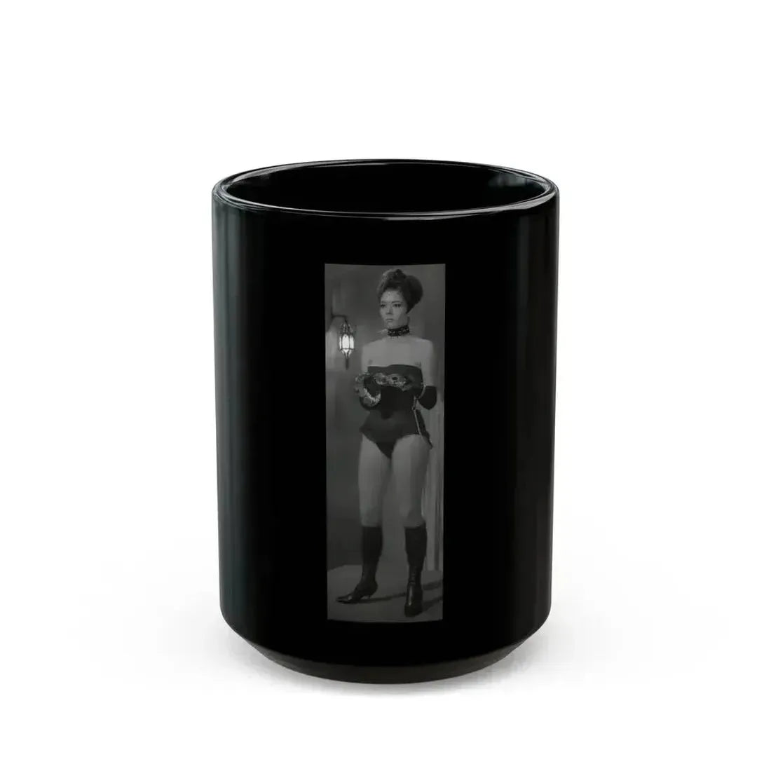 Diana Rigg #40 (Vintage Female Icon) Black Coffee Mug 15oz - Go Mug Yourself