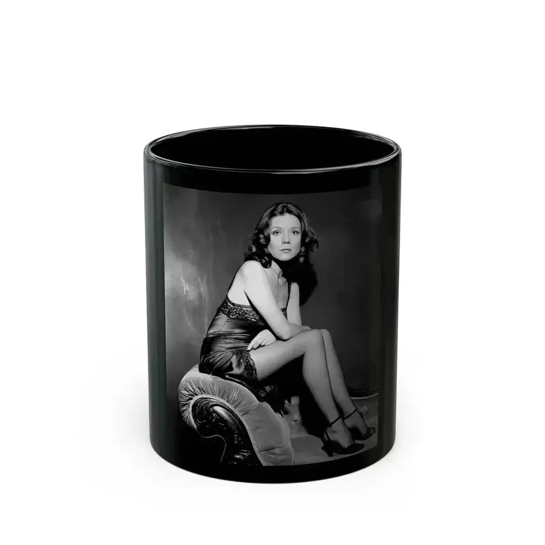 Diana Rigg #42 (Vintage Female Icon) Black Coffee Mug 11oz - Go Mug Yourself