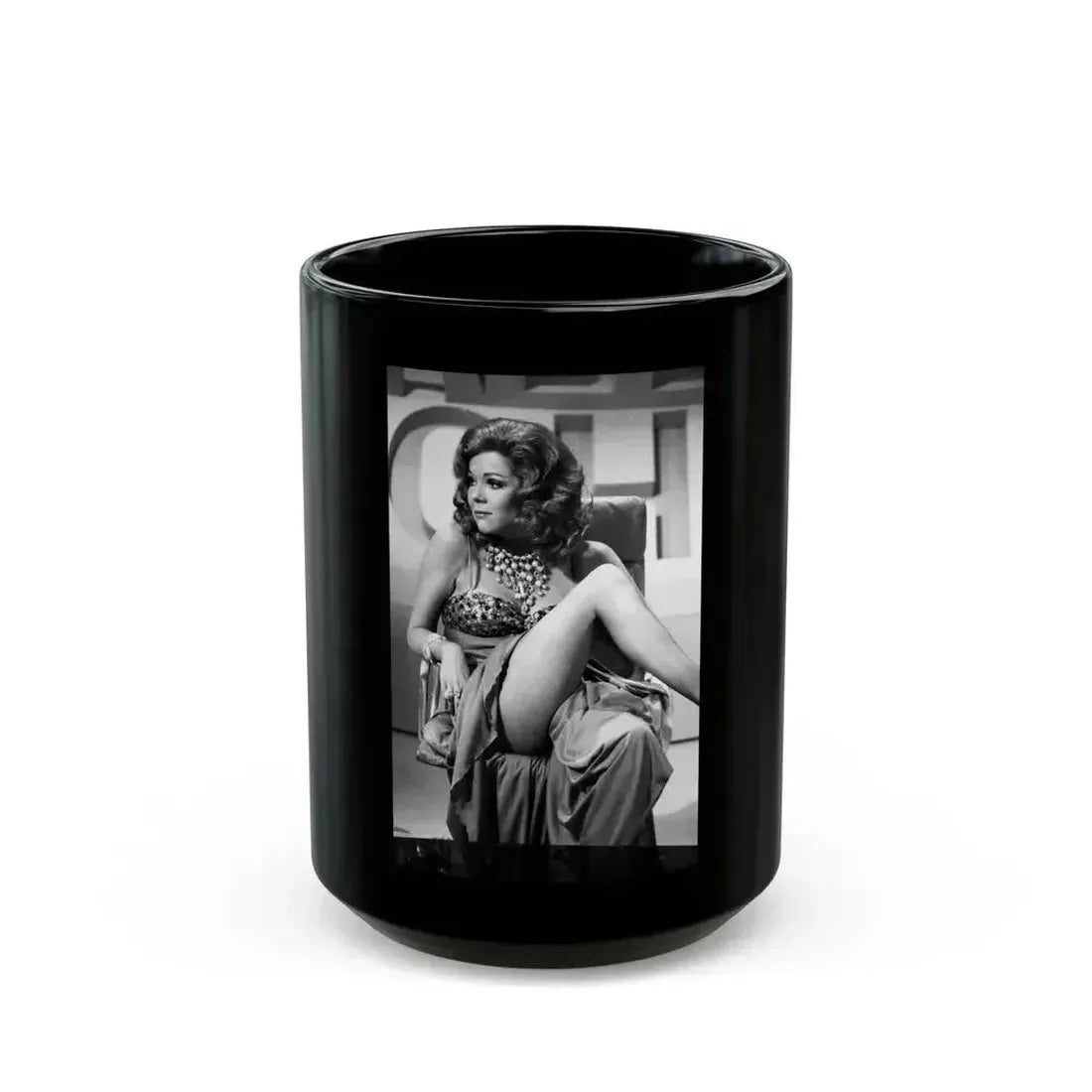 Diana Rigg #43 (Vintage Female Icon) Black Coffee Mug 15oz - Go Mug Yourself