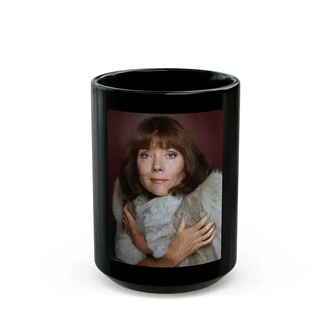 Diana Rigg #47 (Vintage Female Icon) Black Coffee Mug 15oz - Go Mug Yourself