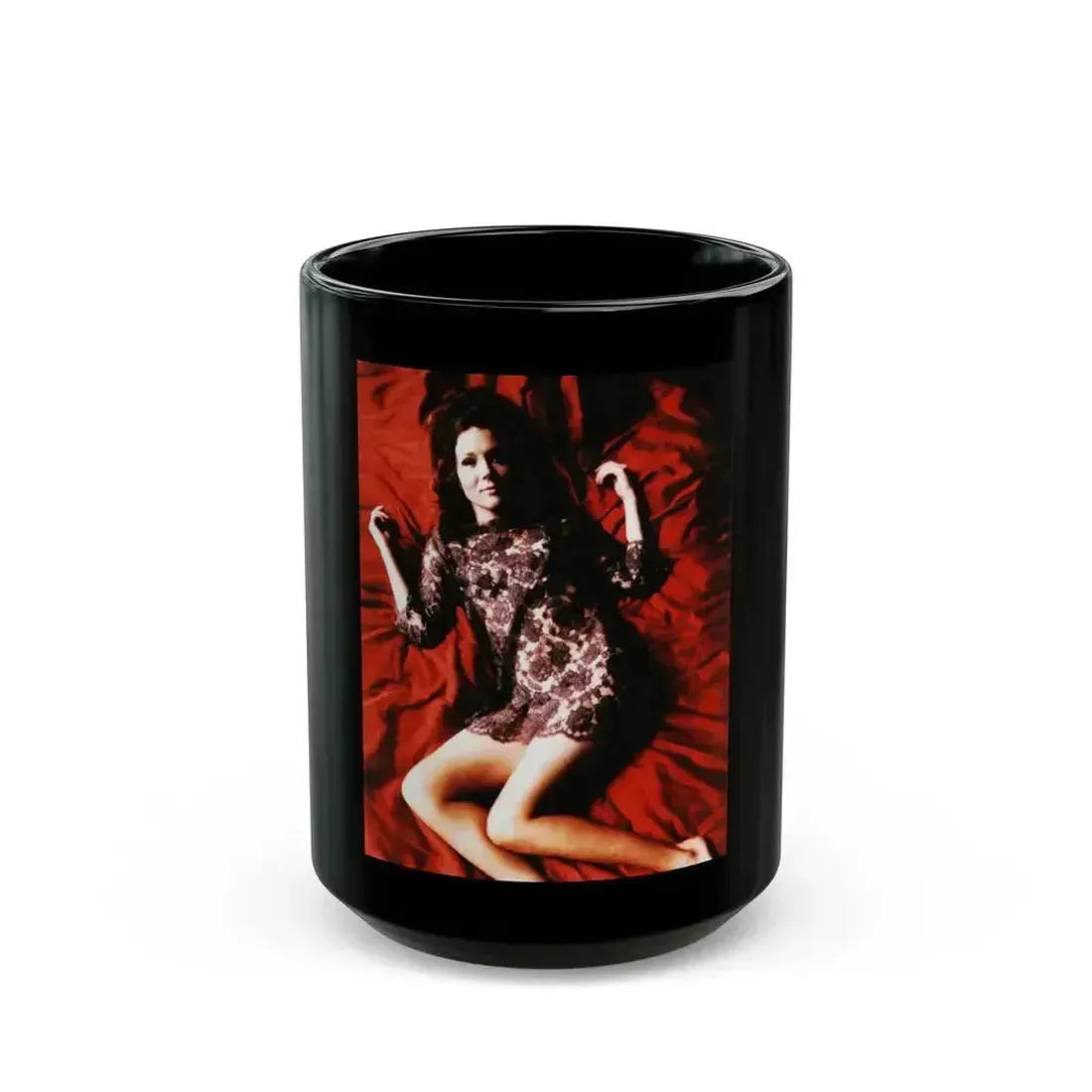 Diana Rigg #49 (Vintage Female Icon) Black Coffee Mug 15oz - Go Mug Yourself