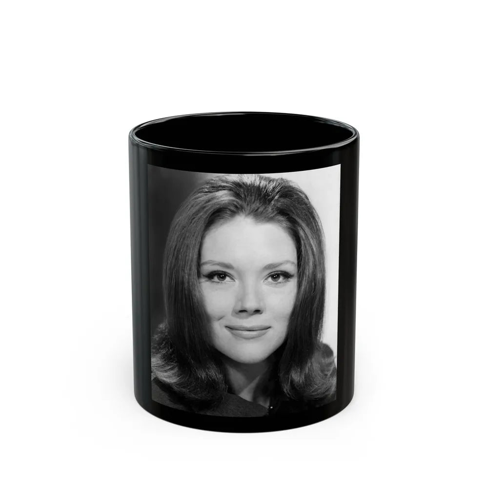 Diana Rigg #51 (Vintage Female Icon) Black Coffee Mug-11oz-Go Mug Yourself