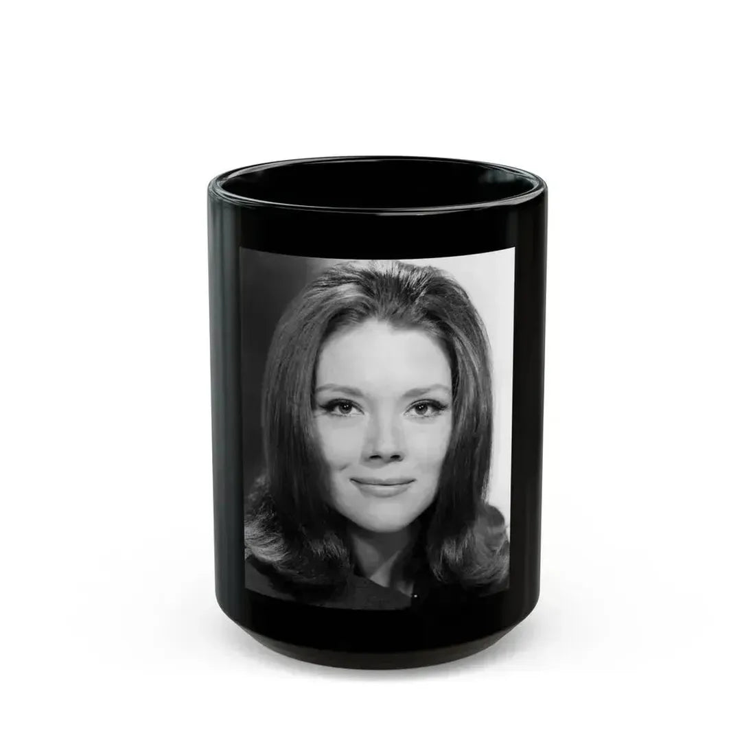 Diana Rigg #51 (Vintage Female Icon) Black Coffee Mug 15oz - Go Mug Yourself