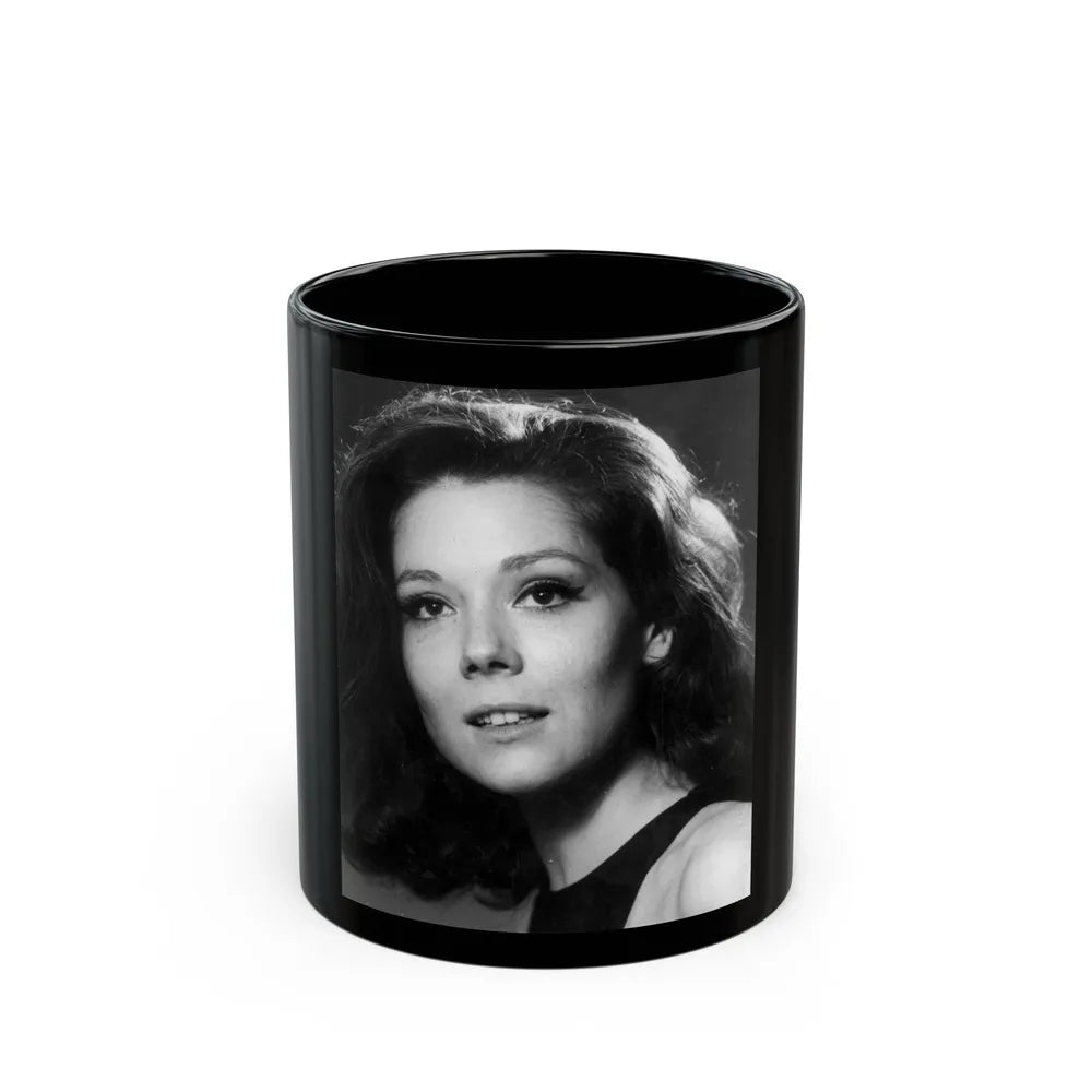 Diana Rigg #52 (Vintage Female Icon) Black Coffee Mug-11oz-Go Mug Yourself