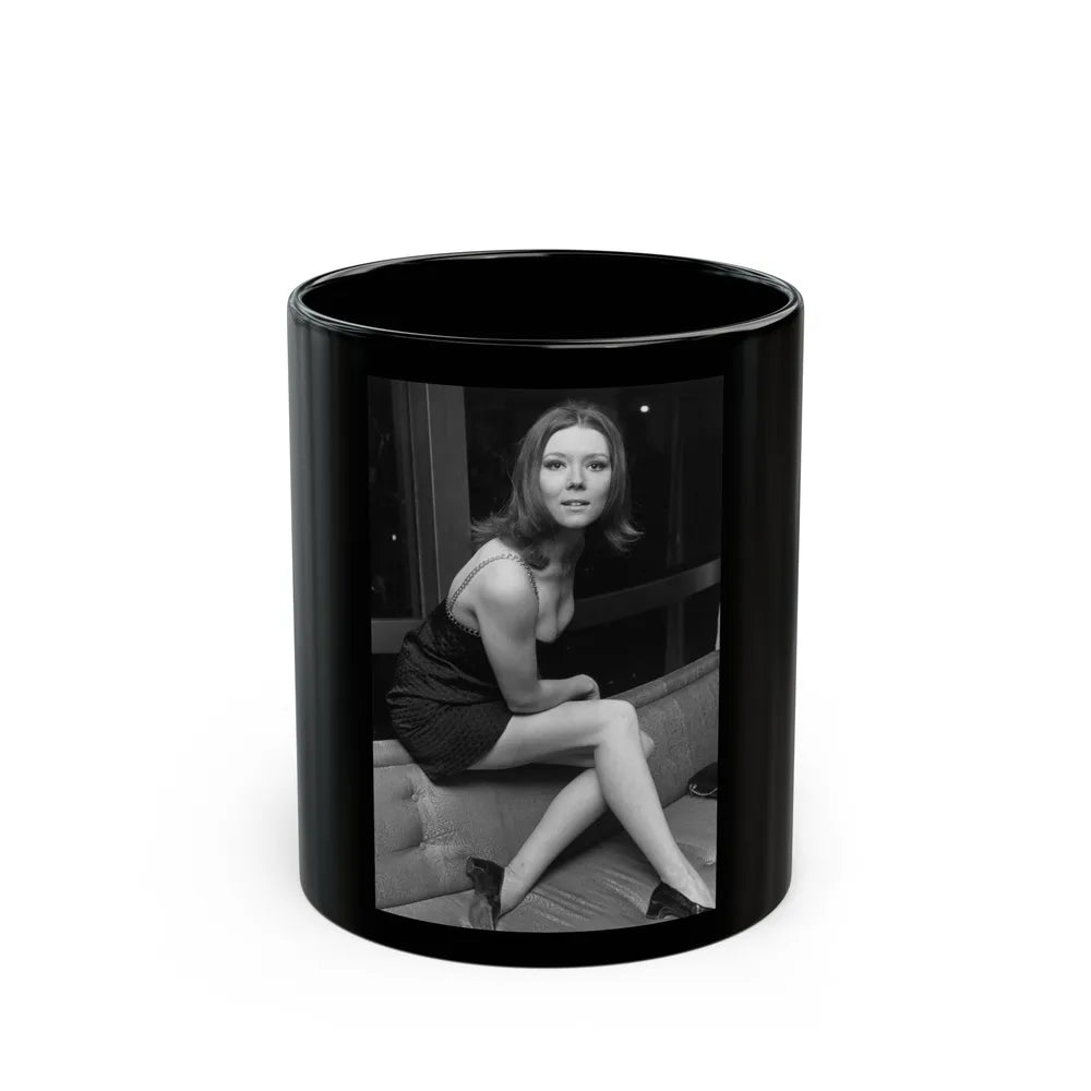 Diana Rigg #55 (Vintage Female Icon) Black Coffee Mug-11oz-Go Mug Yourself