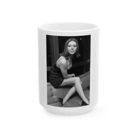 Diana Rigg #55 (Vintage Female Icon) White Coffee Mug 15oz - Go Mug Yourself
