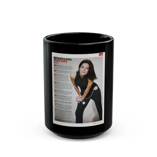 Diana Rigg #57 (Vintage Female Icon) Black Coffee Mug 15oz - Go Mug Yourself