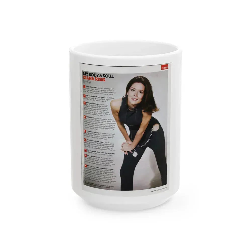 Diana Rigg #57 (Vintage Female Icon) White Coffee Mug 15oz - Go Mug Yourself