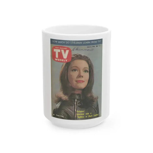 Diana Rigg #63 - Mag. Cover (Vintage Female Icon) White Coffee Mug 15oz - Go Mug Yourself