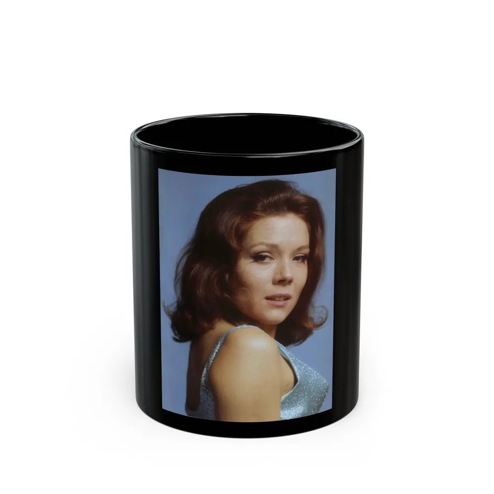 Diana Rigg #64 (Vintage Female Icon) Black Coffee Mug-11oz-Go Mug Yourself