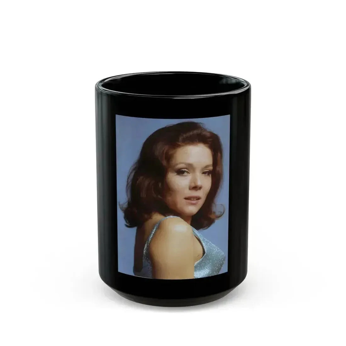 Diana Rigg #64 (Vintage Female Icon) Black Coffee Mug 15oz - Go Mug Yourself