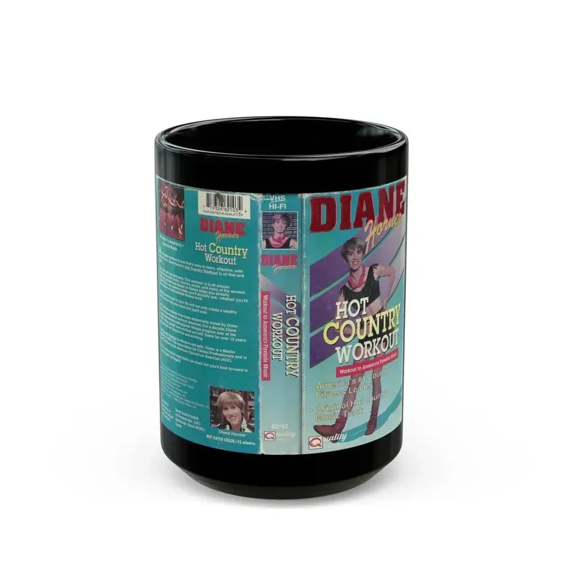 DIANE HORNER HOT COUNTRY WORKOUT (VHS COVER) - Black Coffee Mug 15oz - Go Mug Yourself