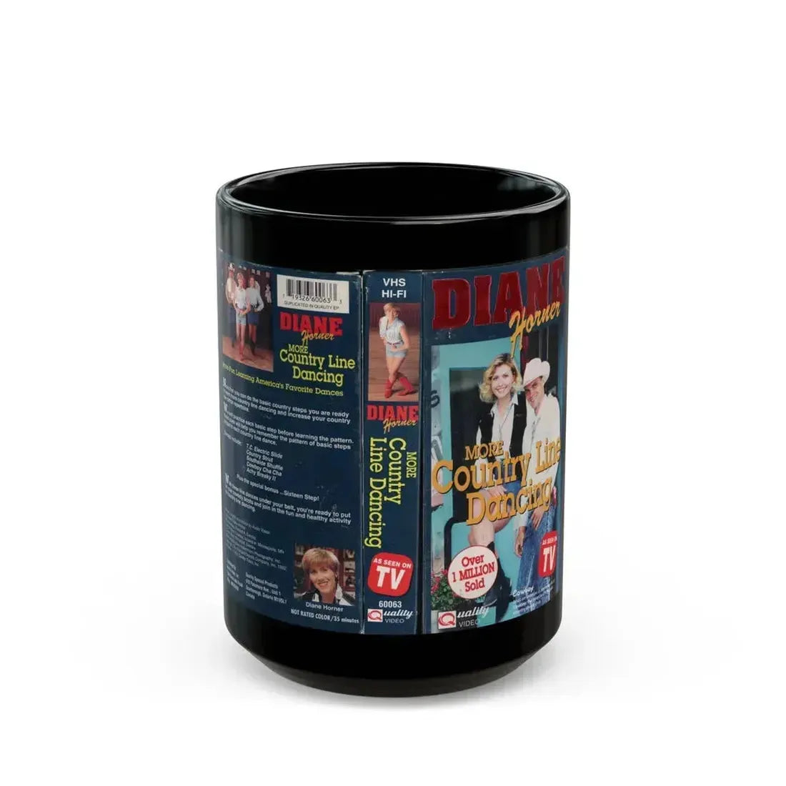 DIANE HORNER MORE COUNTRY LINE DANCING (VHS COVER) - Black Coffee Mug 15oz - Go Mug Yourself