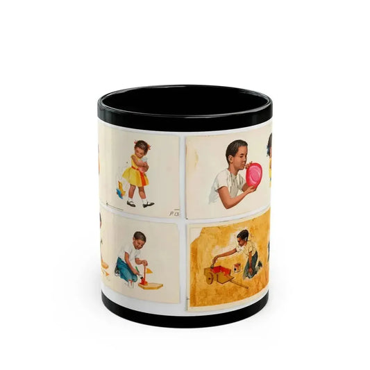 Dick and Jane illustration, Group of 4 (Scott, Foresman & Co., 1951) - Black Coffee Mug 11oz - Go Mug Yourself
