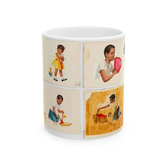 Dick and Jane illustration, Group of 4 (Scott, Foresman & Co., 1951) - White Coffee Mug 11oz - Go Mug Yourself