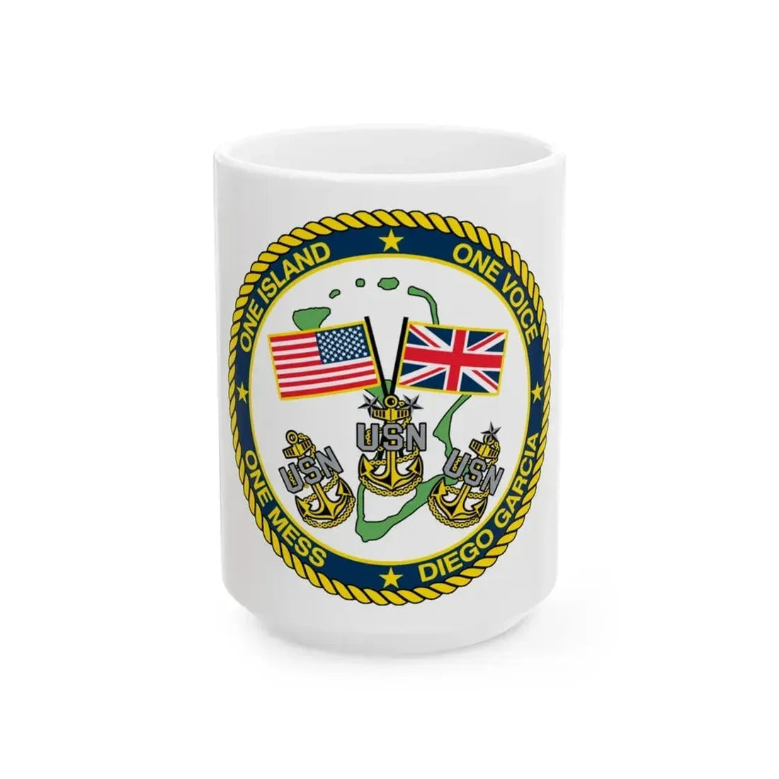 Diego Garcia One Mess (U.S. Navy) White Coffee Mug 15oz - Go Mug Yourself