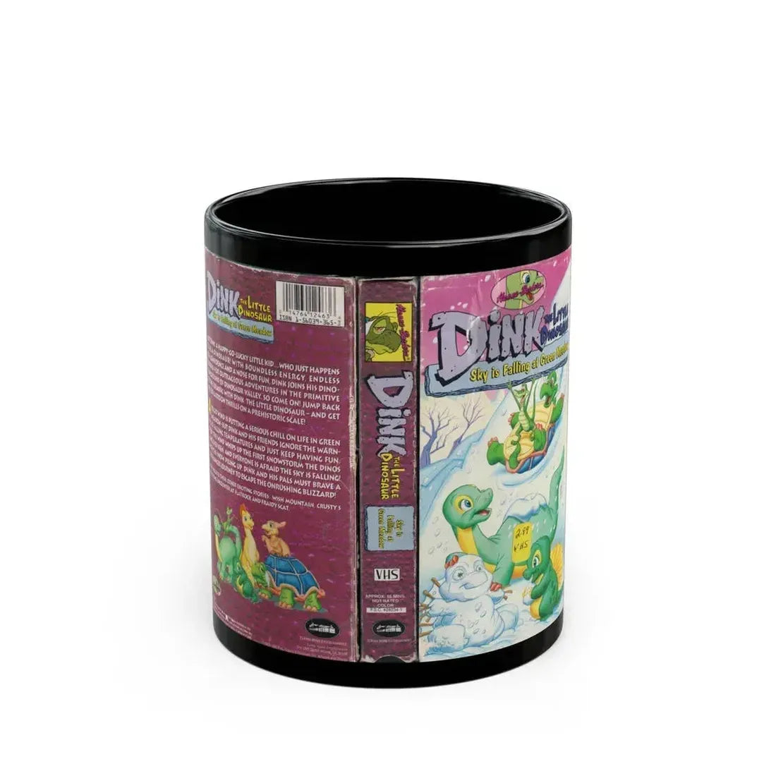 DINK THE LITTLE DINOSAUR SKY IS FALLING AT GREEN MEADOW (VHS COVER) - Black Coffee Mug 11oz - Go Mug Yourself