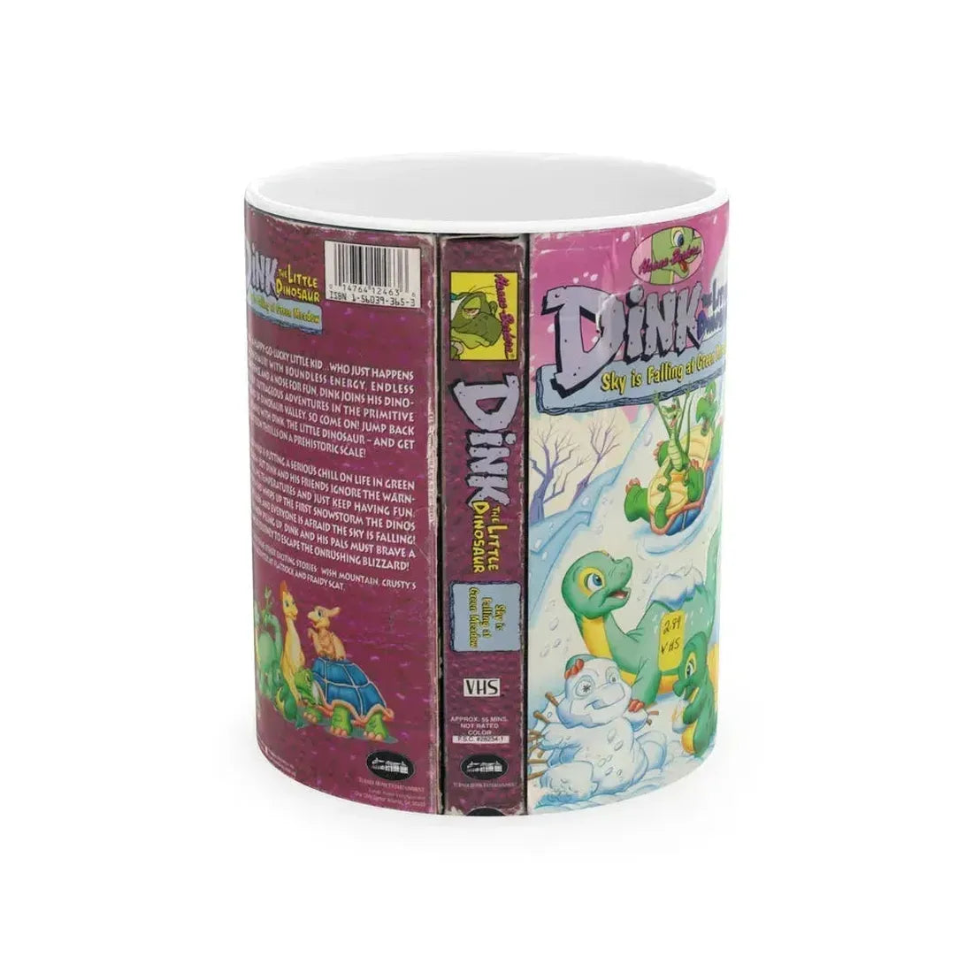 DINK THE LITTLE DINOSAUR SKY IS FALLING AT GREEN MEADOW (VHS COVER) - White Coffee Mug 11oz - Go Mug Yourself