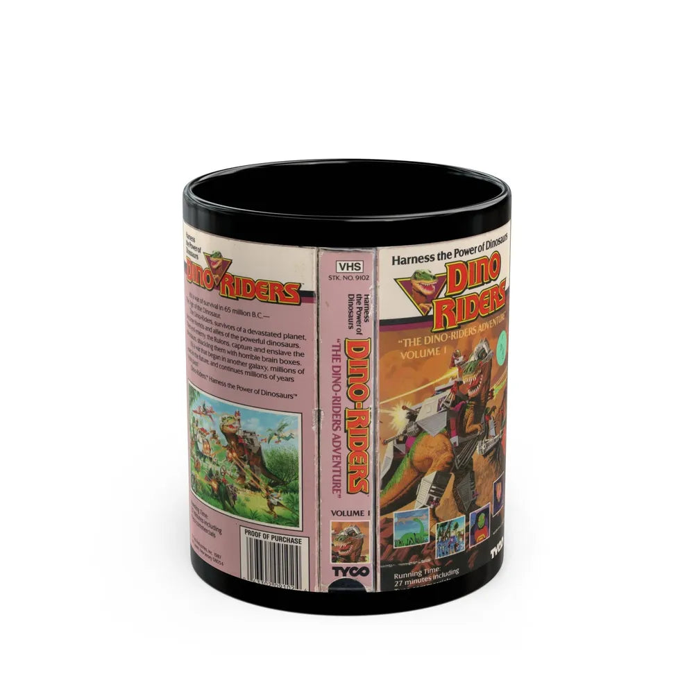 DINO RIDERS THE DINO RIDERS ADVENTURE (VHS COVER) - Black Coffee Mug-11oz-Go Mug Yourself