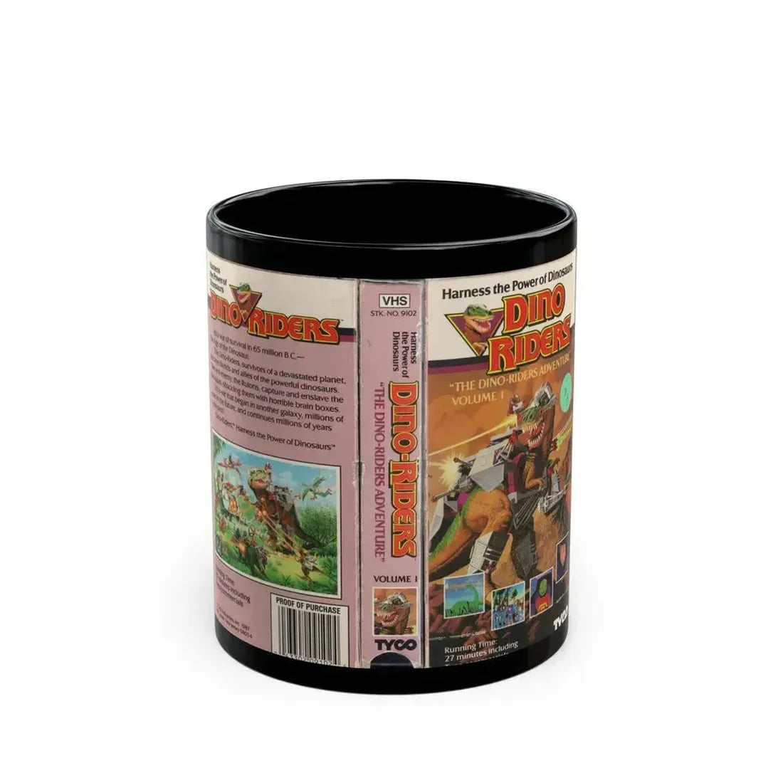 DINO RIDERS THE DINO RIDERS ADVENTURE (VHS COVER) - Black Coffee Mug 11oz - Go Mug Yourself