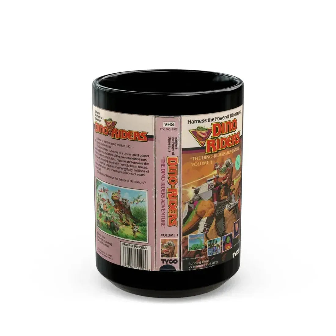 DINO RIDERS THE DINO RIDERS ADVENTURE (VHS COVER) - Black Coffee Mug 15oz - Go Mug Yourself