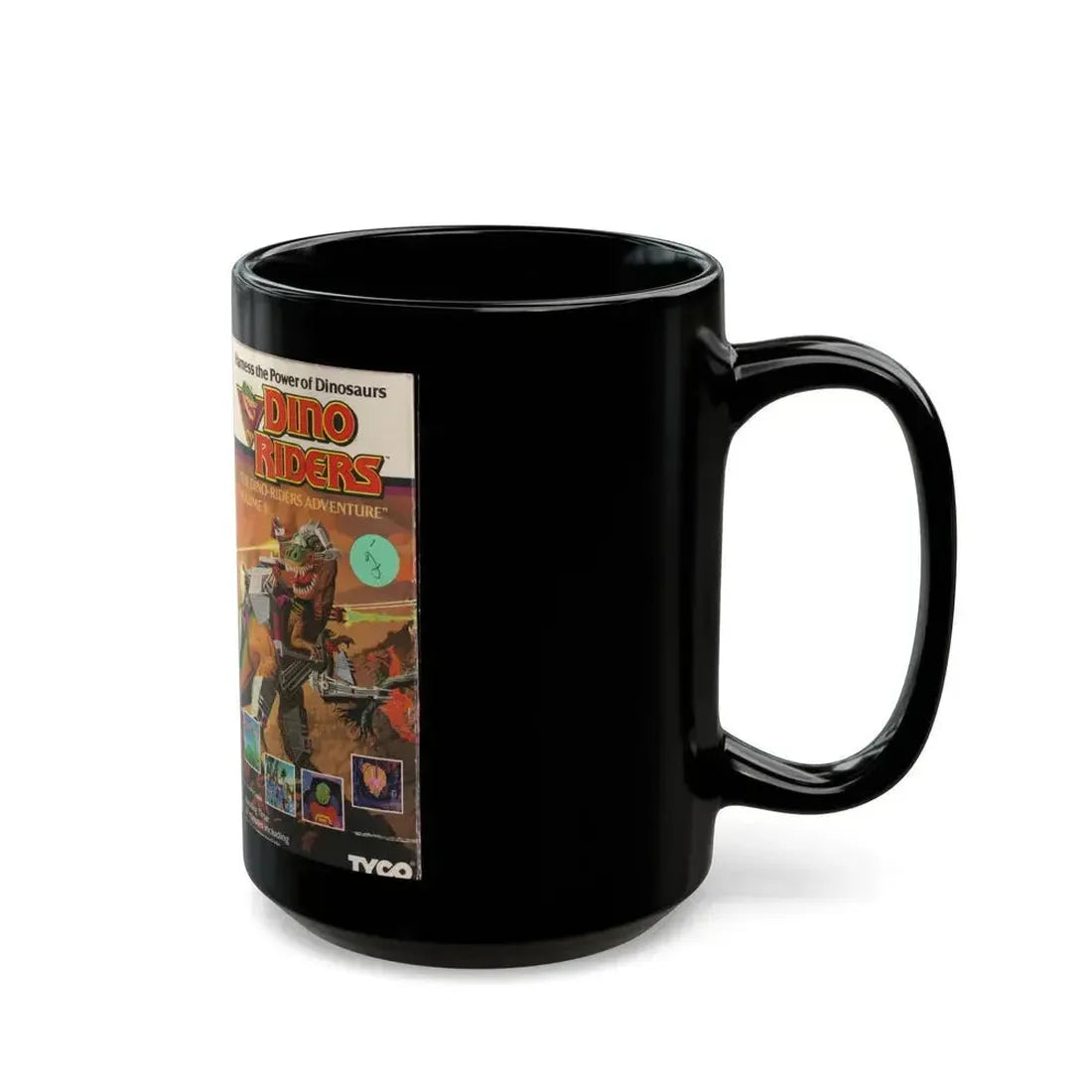 DINO RIDERS THE DINO RIDERS ADVENTURE (VHS COVER) - Black Coffee Mug - Go Mug Yourself