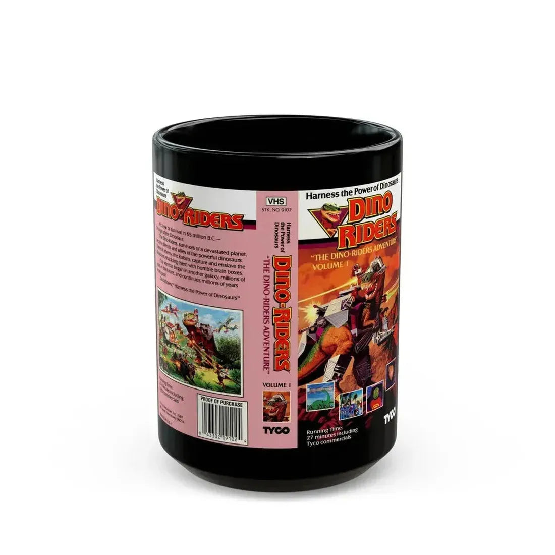 DINO RIDERS THE DINO RIDERS ADVENTURE VOLUME 1 (VHS COVER) - Black Coffee Mug 15oz - Go Mug Yourself