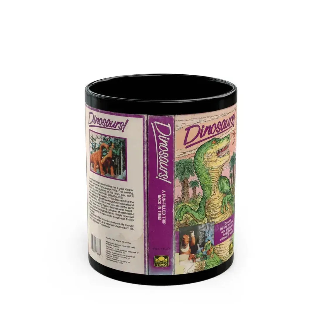 DINOSAURS A FUN FILLED TRIP BACK IN TIME (VHS COVER) - Black Coffee Mug 11oz - Go Mug Yourself