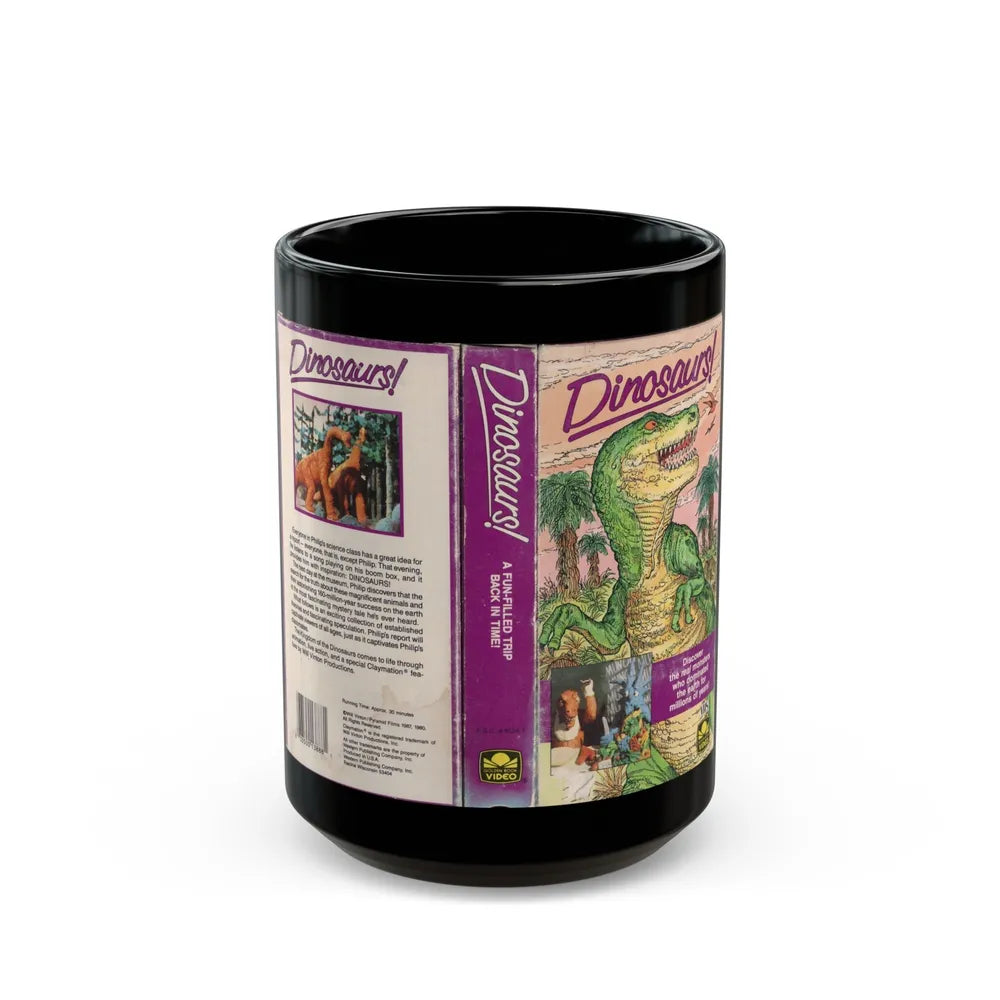 DINOSAURS A FUN FILLED TRIP BACK IN TIME (VHS COVER) - Black Coffee Mug-15oz-Go Mug Yourself