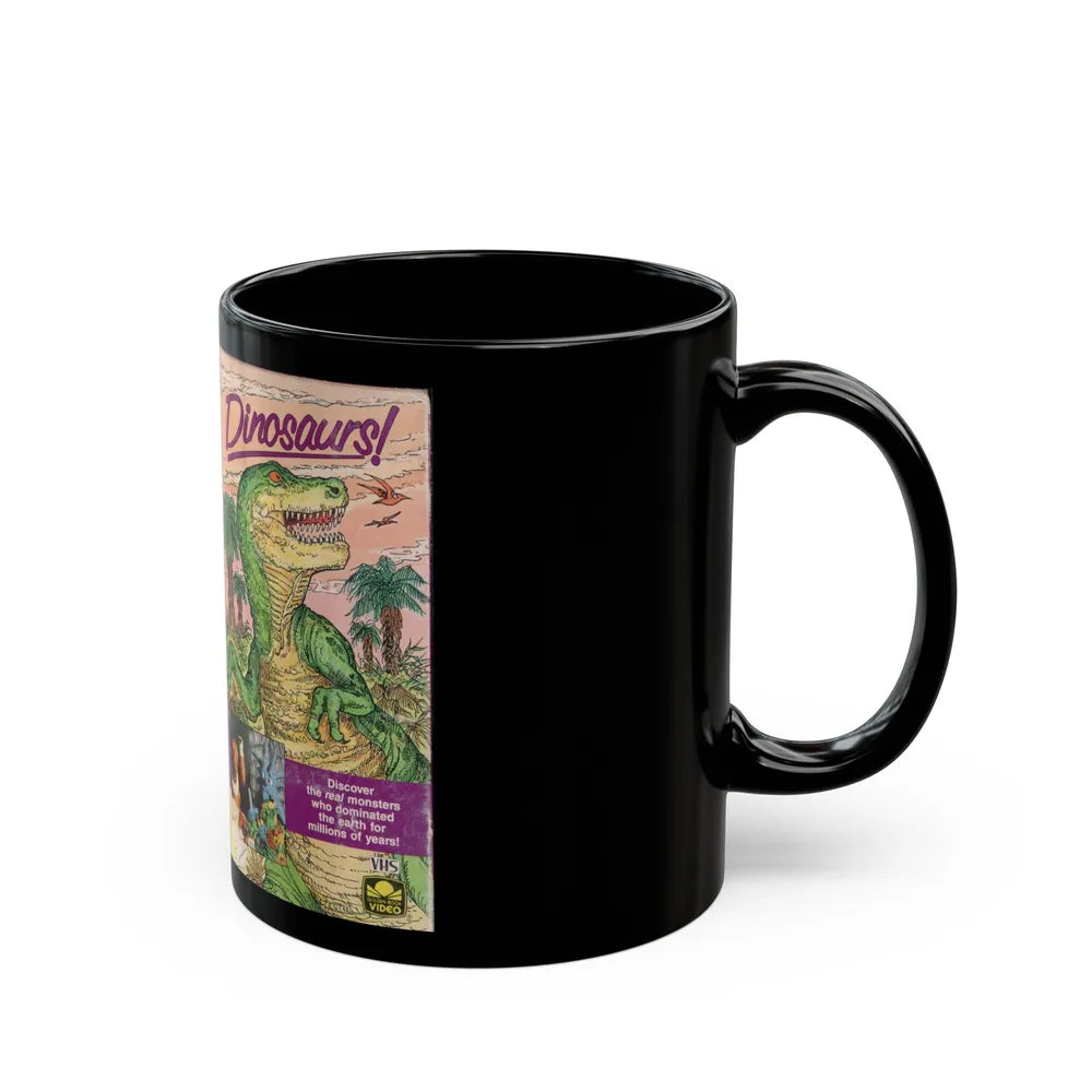 DINOSAURS A FUN FILLED TRIP BACK IN TIME (VHS COVER) - Black Coffee Mug-Go Mug Yourself