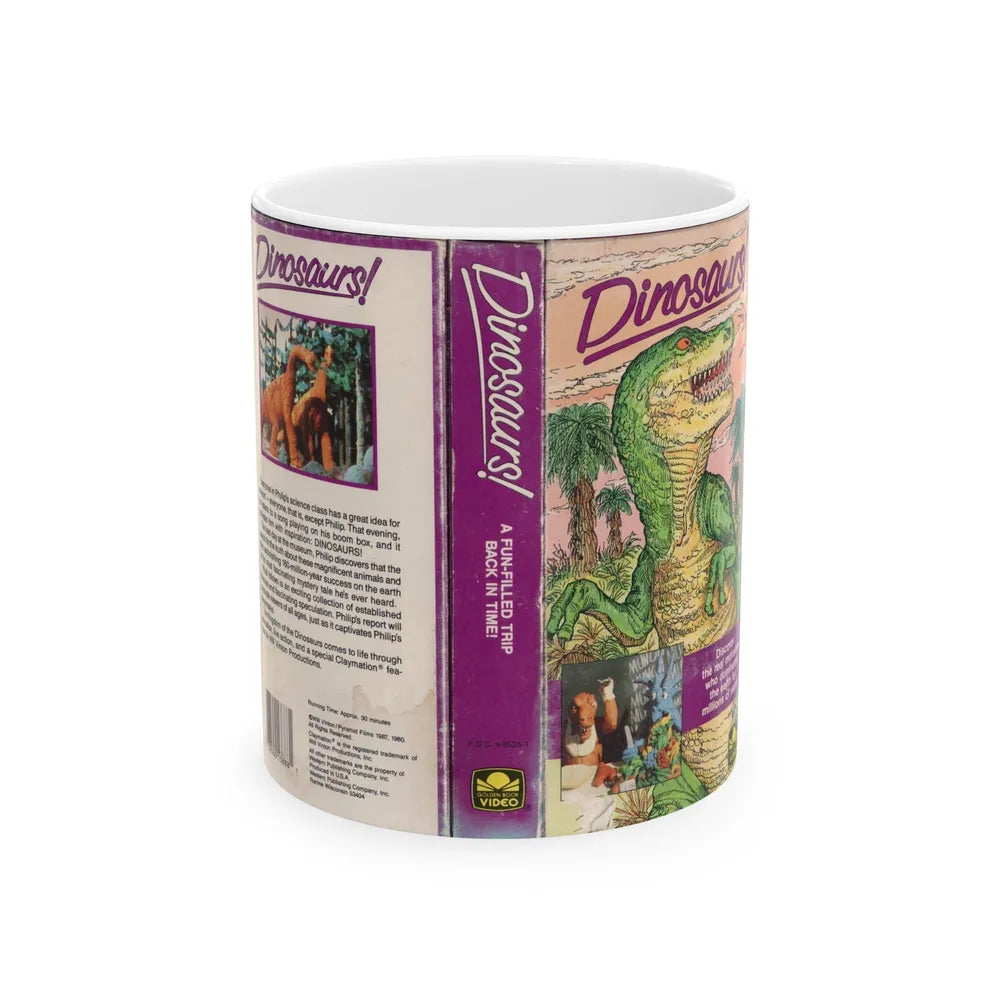 DINOSAURS A FUN FILLED TRIP BACK IN TIME (VHS COVER) - White Coffee Mug-11oz-Go Mug Yourself