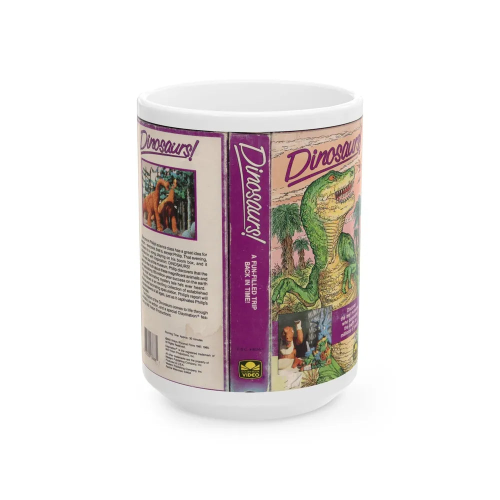 DINOSAURS A FUN FILLED TRIP BACK IN TIME (VHS COVER) - White Coffee Mug-15oz-Go Mug Yourself