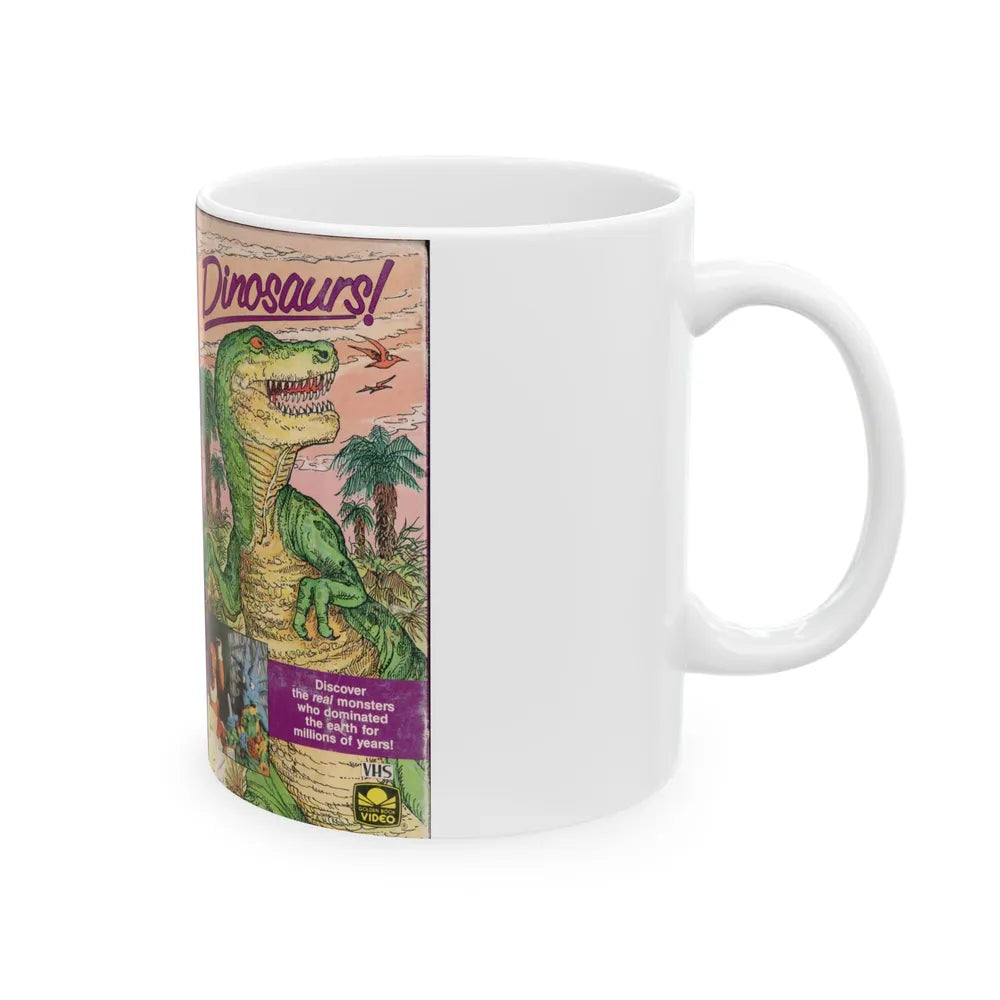 DINOSAURS A FUN FILLED TRIP BACK IN TIME (VHS COVER) - White Coffee Mug-Go Mug Yourself