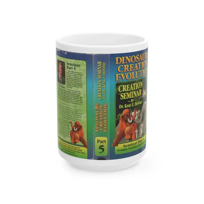 DINOSAURS CREATION EVOLUTION CREATION SEMINAR BY DR KENT E HOVIND (VHS COVER) - White Coffee Mug 15oz - Go Mug Yourself
