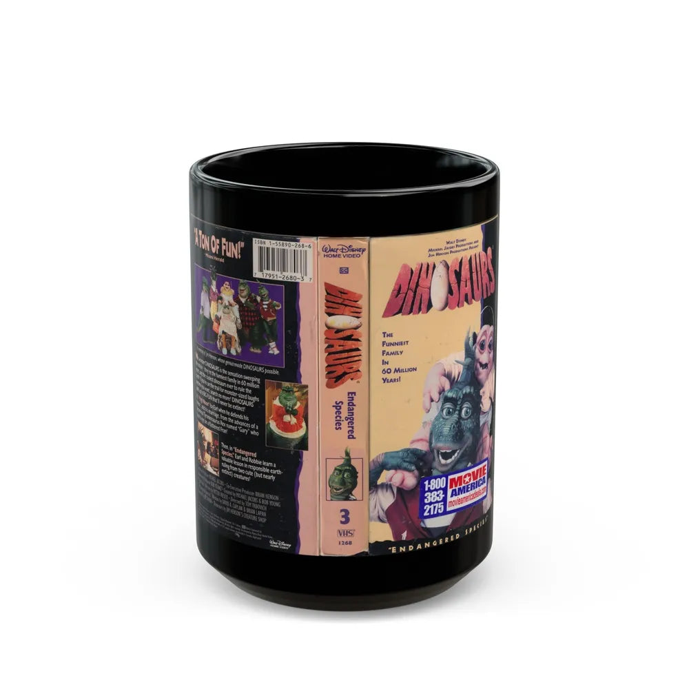 DINOSAURS ENDANGERED SPECIES (VHS COVER) - Black Coffee Mug-15oz-Go Mug Yourself