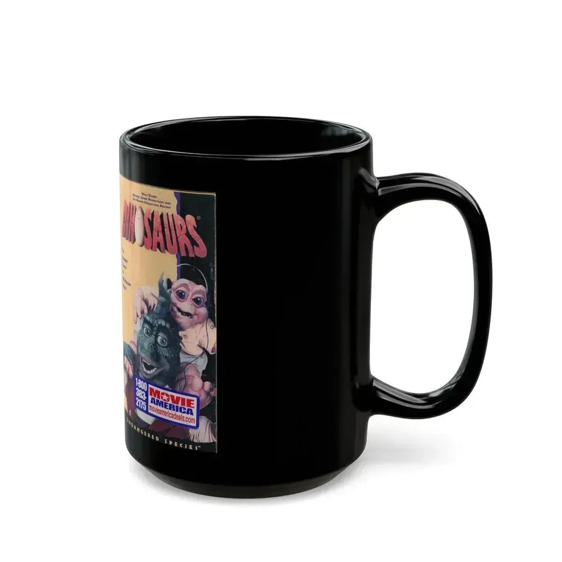 DINOSAURS ENDANGERED SPECIES (VHS COVER) - Black Coffee Mug - Go Mug Yourself