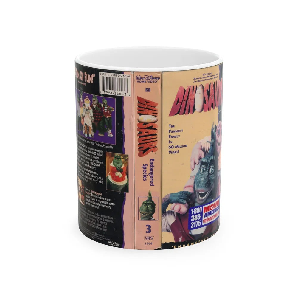 DINOSAURS ENDANGERED SPECIES (VHS COVER) - White Coffee Mug-11oz-Go Mug Yourself