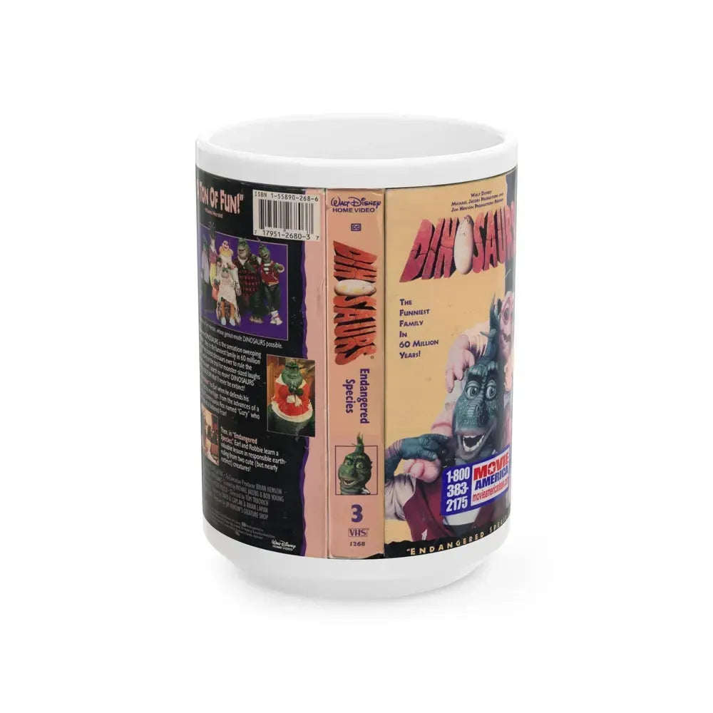 DINOSAURS ENDANGERED SPECIES (VHS COVER) - White Coffee Mug 15oz - Go Mug Yourself