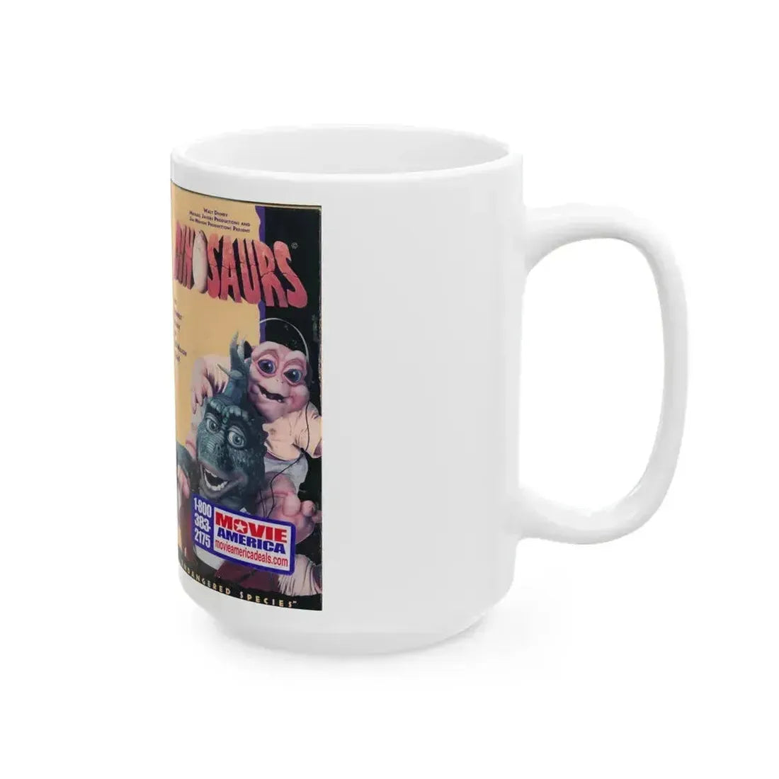 DINOSAURS ENDANGERED SPECIES (VHS COVER) - White Coffee Mug - Go Mug Yourself