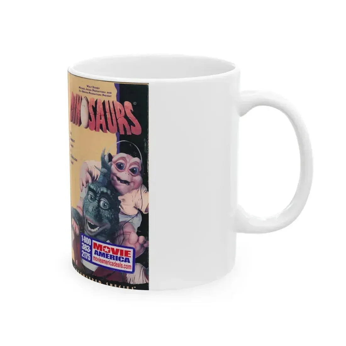 DINOSAURS ENDANGERED SPECIES (VHS COVER) - White Coffee Mug - Go Mug Yourself