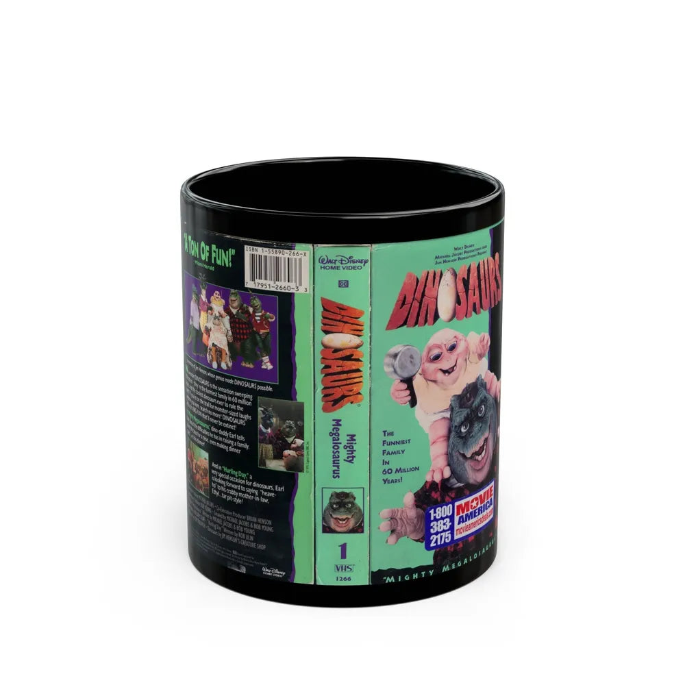 DINOSAURS MIGHTY MEGALOSAURUS (VHS COVER) - Black Coffee Mug-11oz-Go Mug Yourself