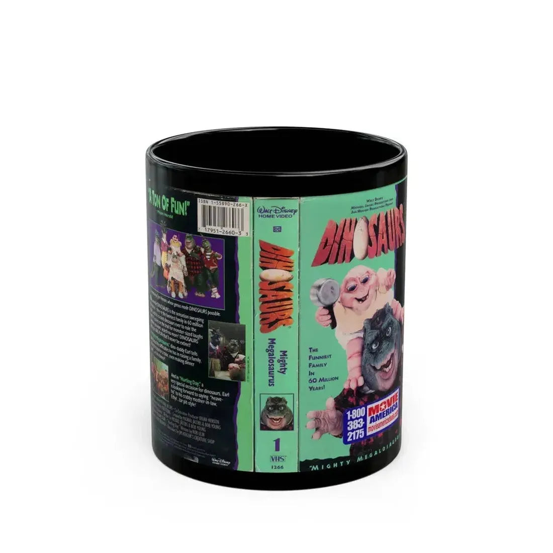 DINOSAURS MIGHTY MEGALOSAURUS (VHS COVER) - Black Coffee Mug 11oz - Go Mug Yourself