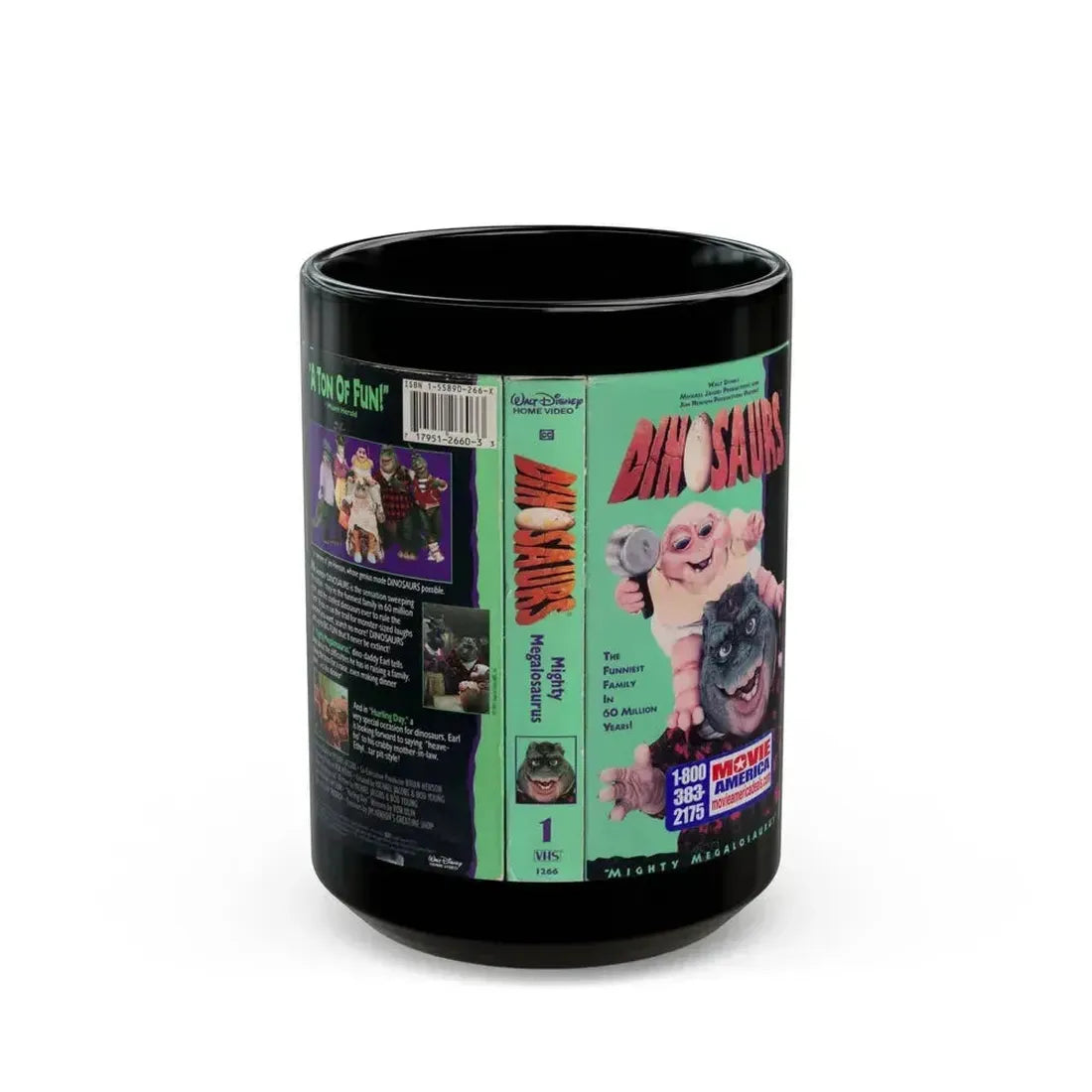 DINOSAURS MIGHTY MEGALOSAURUS (VHS COVER) - Black Coffee Mug 15oz - Go Mug Yourself