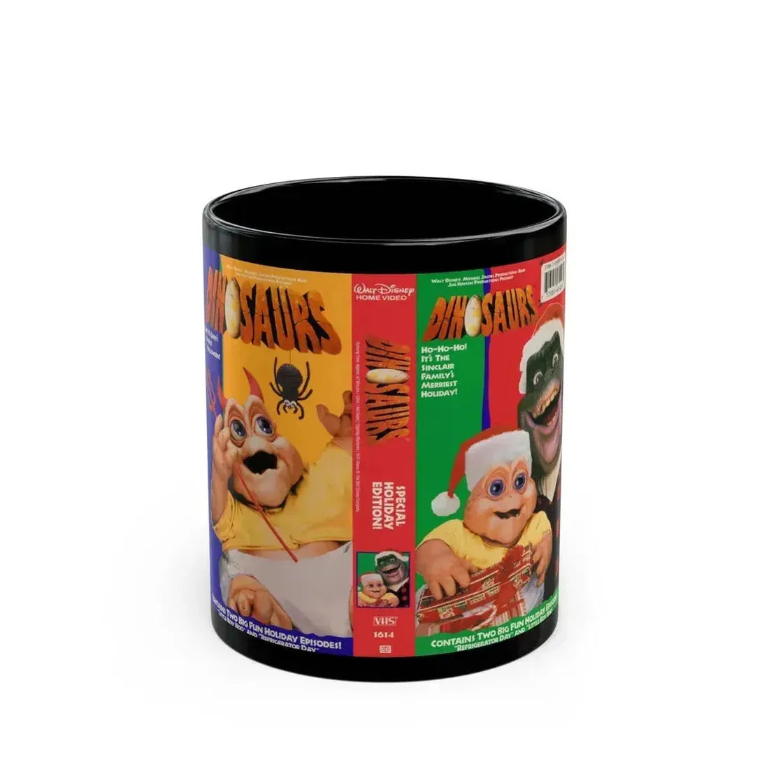 DINOSAURS SINCLAIR FAMILY CHRISTMAS (VHS COVER) - Black Coffee Mug 11oz - Go Mug Yourself
