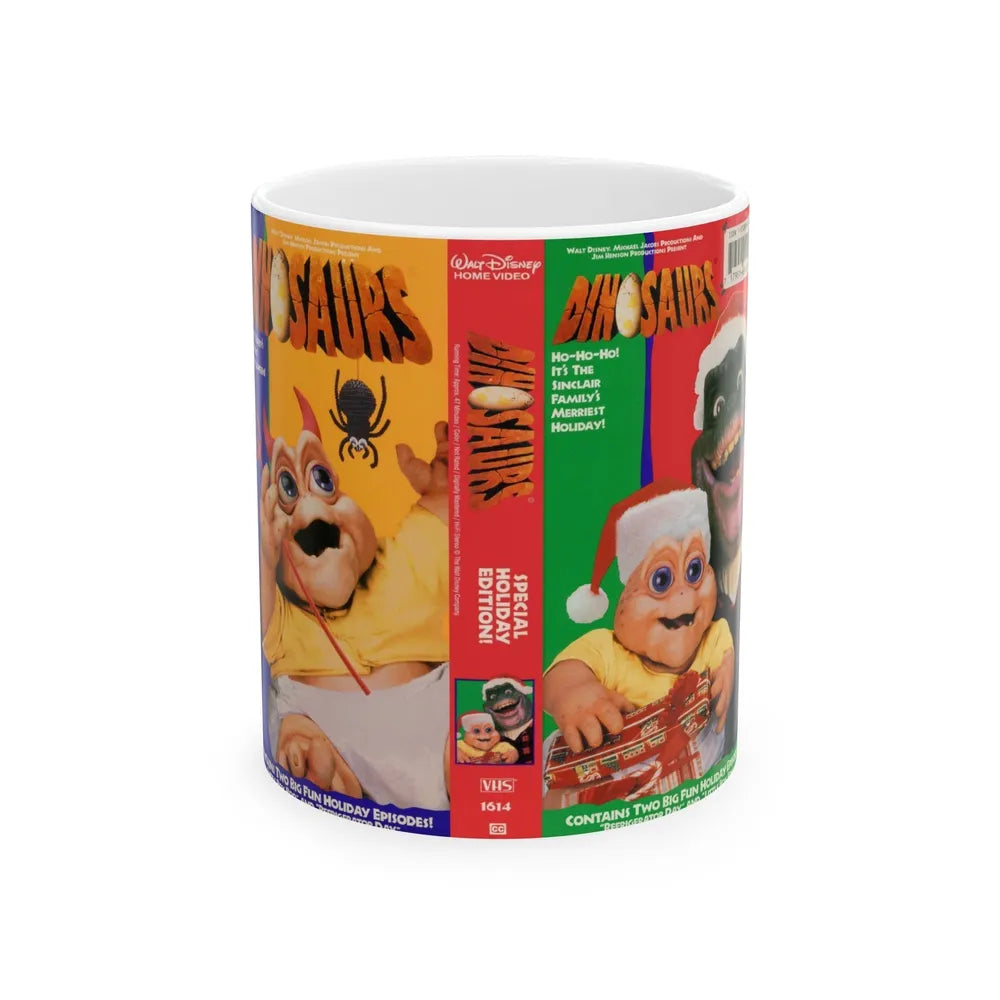 DINOSAURS SINCLAIR FAMILY CHRISTMAS (VHS COVER) - White Coffee Mug-11oz-Go Mug Yourself