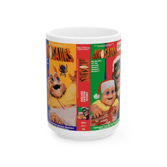 DINOSAURS SINCLAIR FAMILY CHRISTMAS (VHS COVER) - White Coffee Mug-15oz-Go Mug Yourself