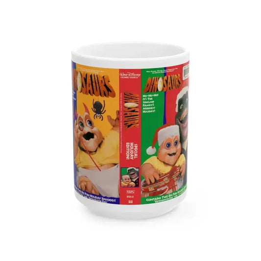 DINOSAURS SINCLAIR FAMILY CHRISTMAS (VHS COVER) - White Coffee Mug 15oz - Go Mug Yourself